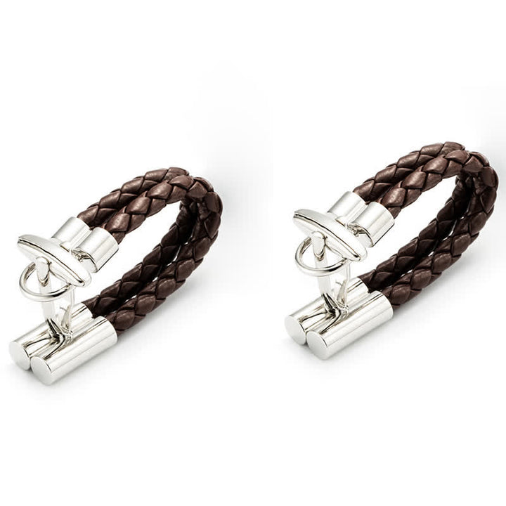 Men's 1 Pair Brown Braided Leather Rope Wrap Around Cufflinks - image 4