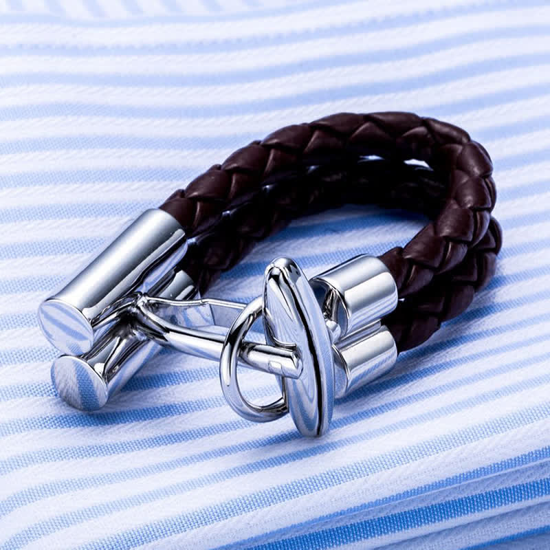 Men's 1 Pair Brown Braided Leather Rope Wrap Around Cufflinks - image 1