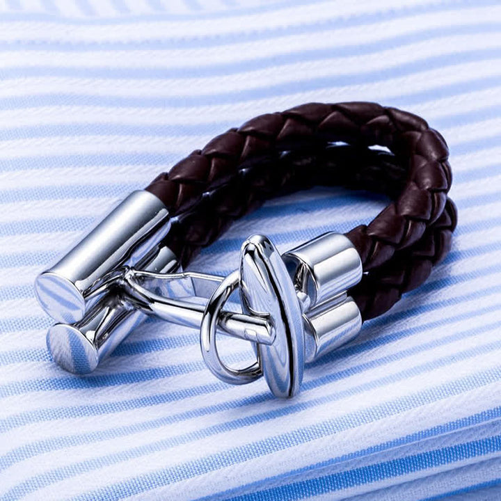 Men's 1 Pair Brown Braided Leather Rope Wrap Around Cufflinks - image 1