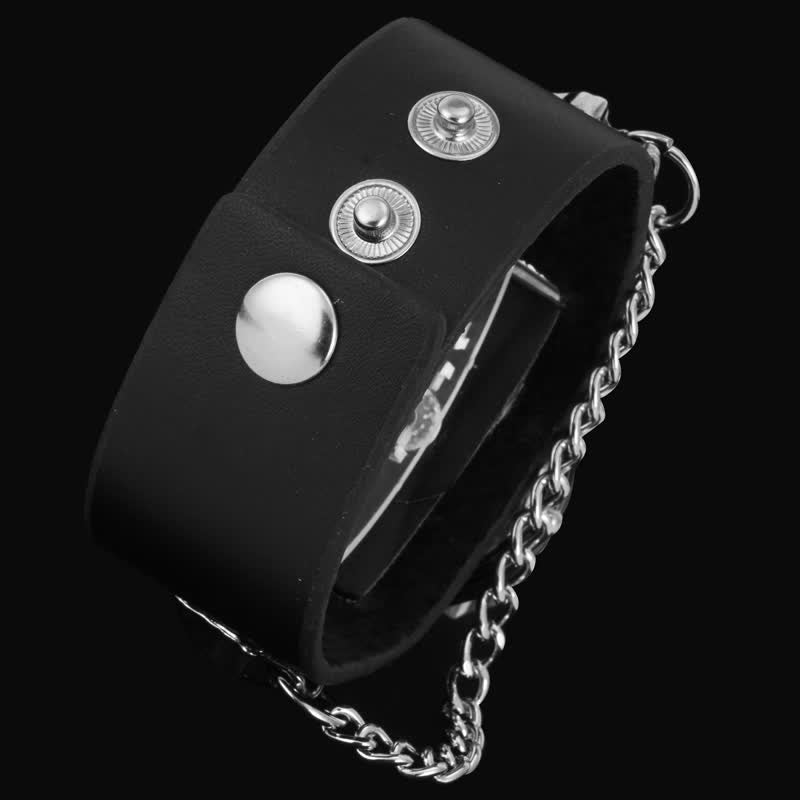 Men's Rock Silver River Chain Leather Watch With Skull Cover