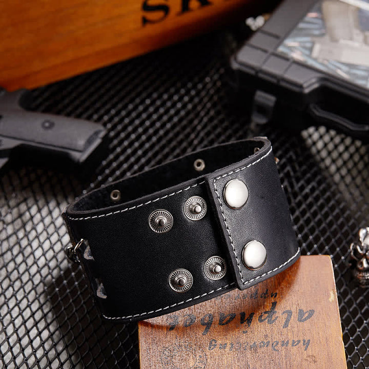 Men's Skull Rivet Black Leather Bracelet Watch