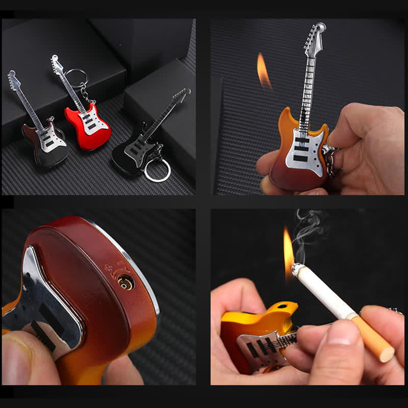 Guitar Shaped Inflatable Butane Lighter Keychain