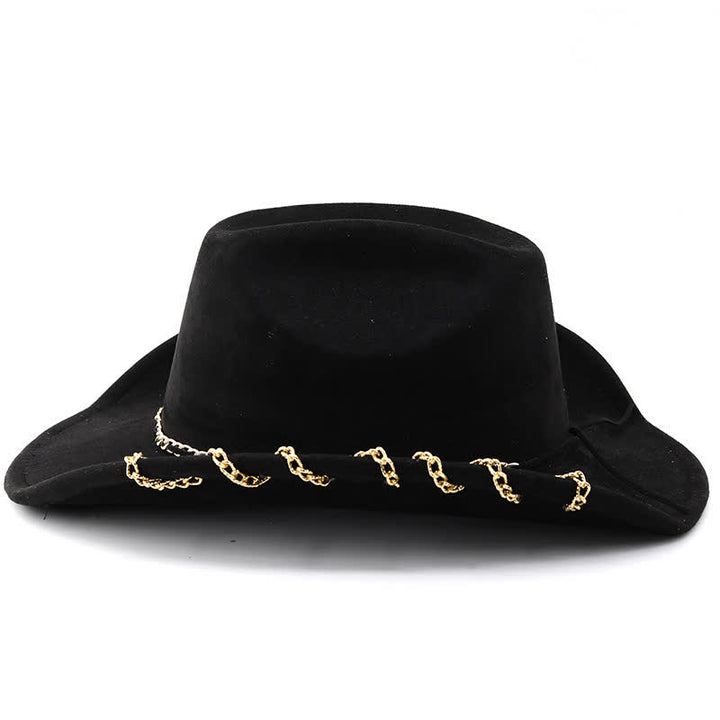 Punk Golden Metal Chain All-Season Suede Velvet Cowboy Hat - image 9