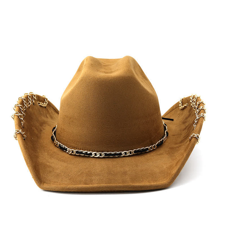 Punk Golden Metal Chain All-Season Suede Velvet Cowboy Hat - image 1