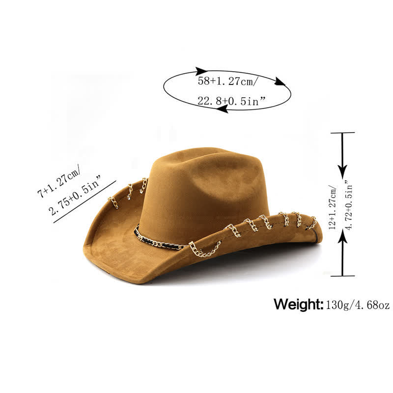 Punk Golden Metal Chain All-Season Suede Velvet Cowboy Hat - image 7