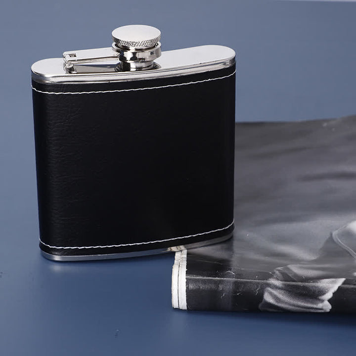 5Pcs Noble 6 oz Black Leather Veneered Cup Flask Gift Set