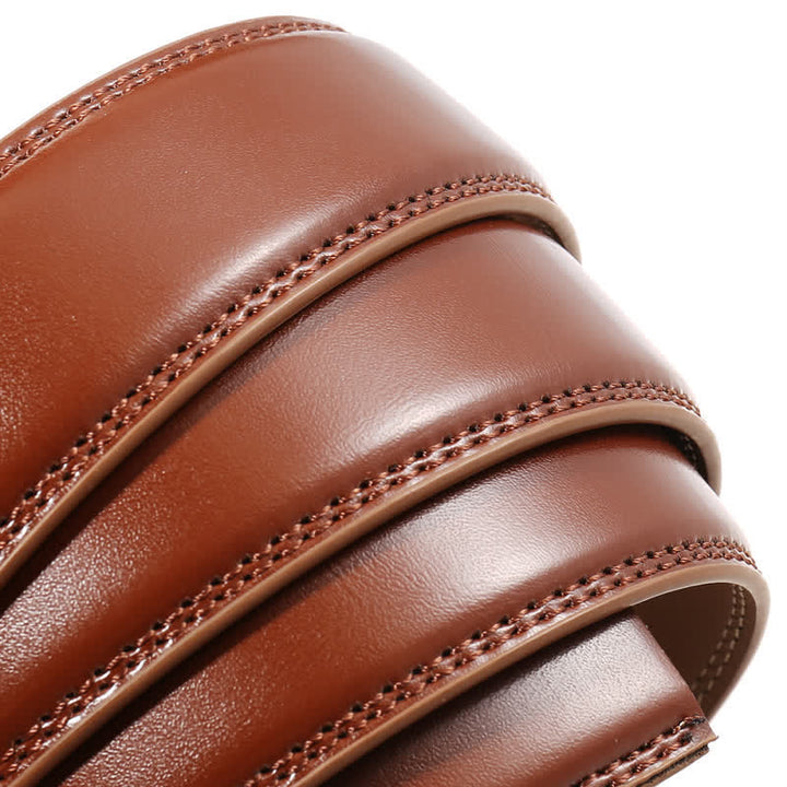 Black Square Shape Automatic Buckle Leather Belt - image 9