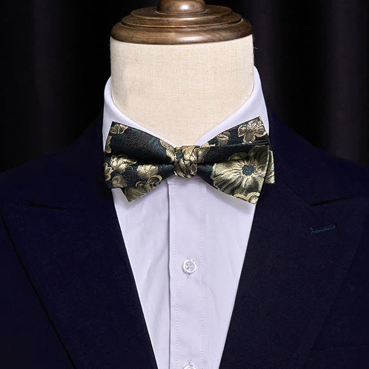 Men's Night Dark Green Floral Double Layered Bow Tie