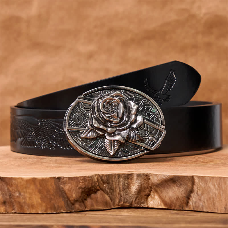 Men's DIY Western Rose Hidden Folding Knife Leather Belt