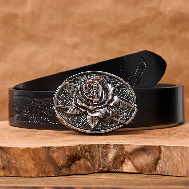 Men's DIY Western Rose Hidden Folding Knife Leather Belt