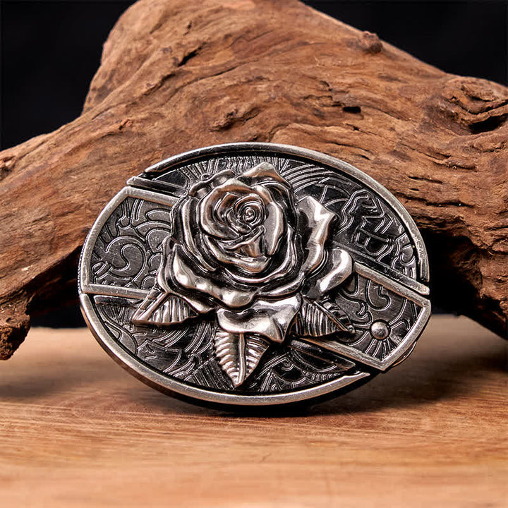 Men's DIY Western Rose Hidden Folding Knife Leather Belt