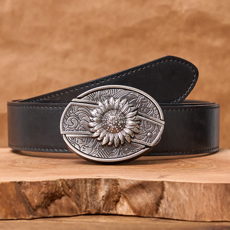 Men's DIY Sunflower Hidden Folding Knife Leather Belt - Sunflower - Black PU Belt - 42 - image 6