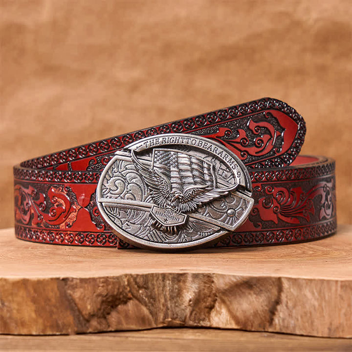 Men's DIY Eagle USA Flag Hidden Folding Knife Leather Belt - Eagle - Brown Carved Belt - 42 - image 10