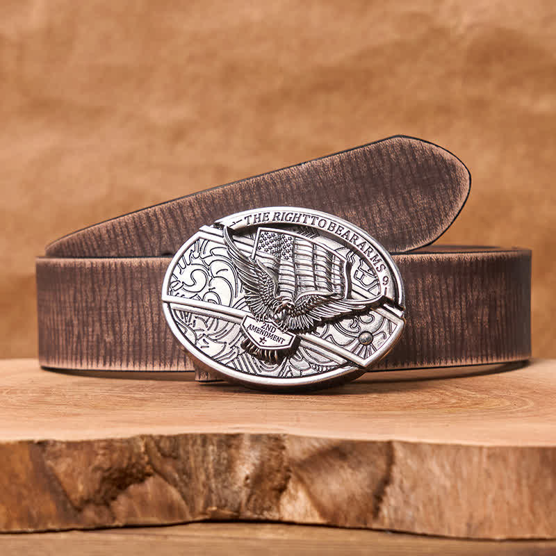 Men's DIY Eagle USA Flag Hidden Folding Knife Leather Belt - Eagle - Brown Distressed Belt - 42 - image 11