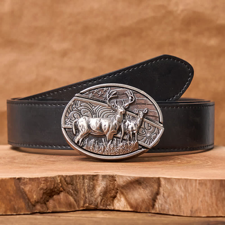 Men's DIY Deer Flag Hidden Folding Knife Leather Belt