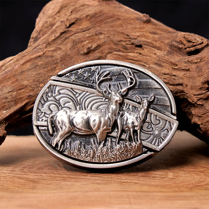 Men's DIY Deer Flag Hidden Folding Knife Leather Belt