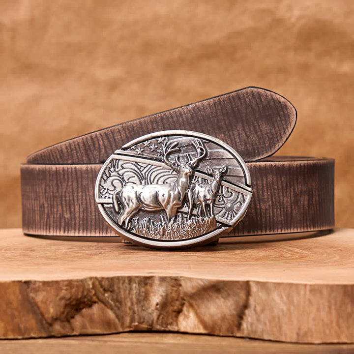 Men's DIY Deer Flag Hidden Folding Knife Leather Belt