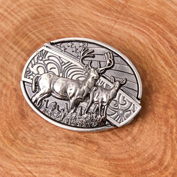 Men's DIY Deer Flag Hidden Folding Knife Leather Belt - image 3