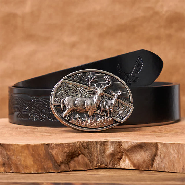 Men's DIY Deer Flag Hidden Folding Knife Leather Belt