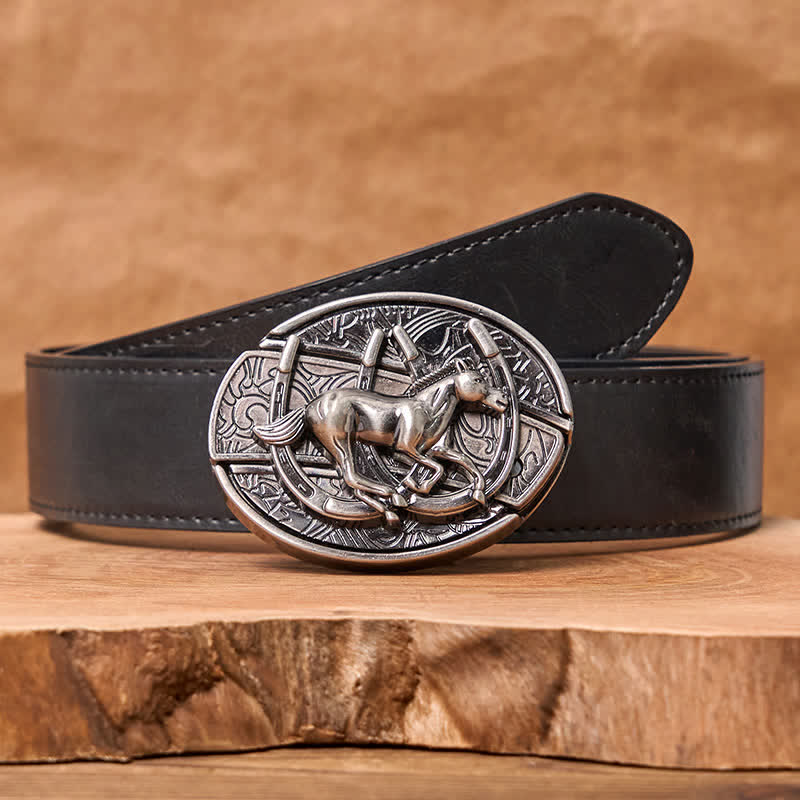 Men's DIY Galloping Horse Hidden Folding Knife Leather Belt - Galloping Horse - Black PU Belt - 42 - image 7