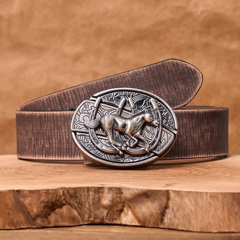 Men's DIY Galloping Horse Hidden Folding Knife Leather Belt - Galloping Horse - Brown Distressed Belt - 42 - image 11