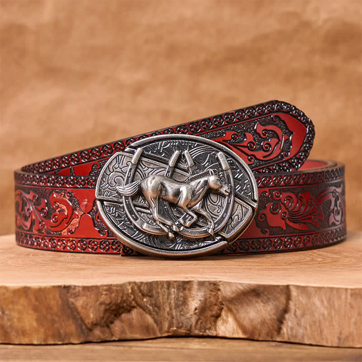 Men's DIY Galloping Horse Hidden Folding Knife Leather Belt - Galloping Horse - Brown Carved Belt - 42 - image 9