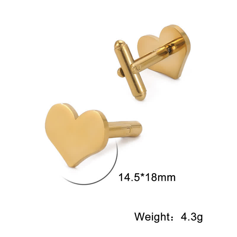 1 Pair Laser Custom Letter Square Round Heart Shape Suit Cufflinks - Heart - Gold - image 2