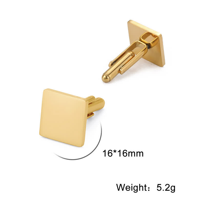 1 Pair Laser Custom Letter Square Round Heart Shape Suit Cufflinks - Square - Gold - image 11