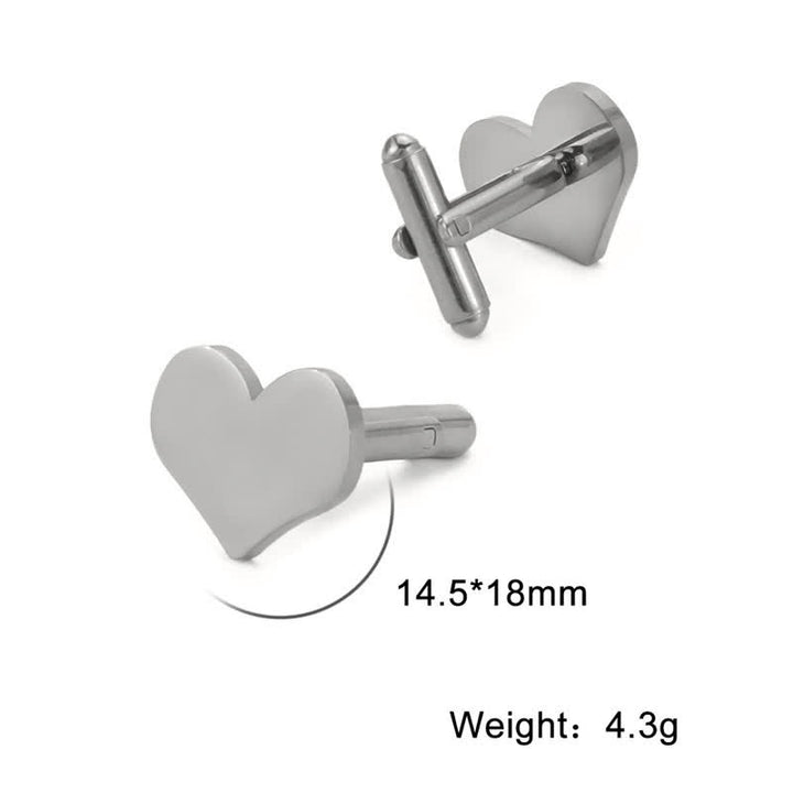 1 Pair Laser Custom Letter Square Round Heart Shape Suit Cufflinks - Heart - Silver - image 4