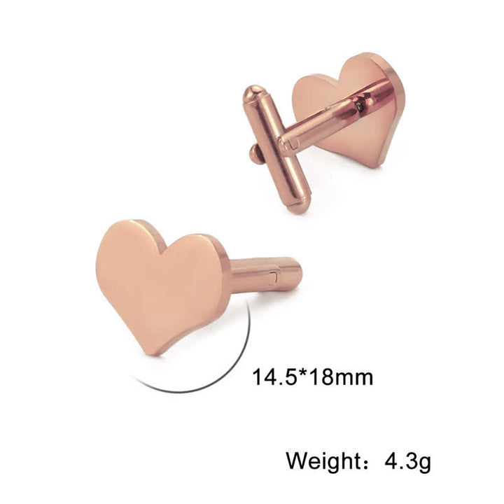 1 Pair Laser Custom Letter Square Round Heart Shape Suit Cufflinks - Heart - Rose Gold - image 5