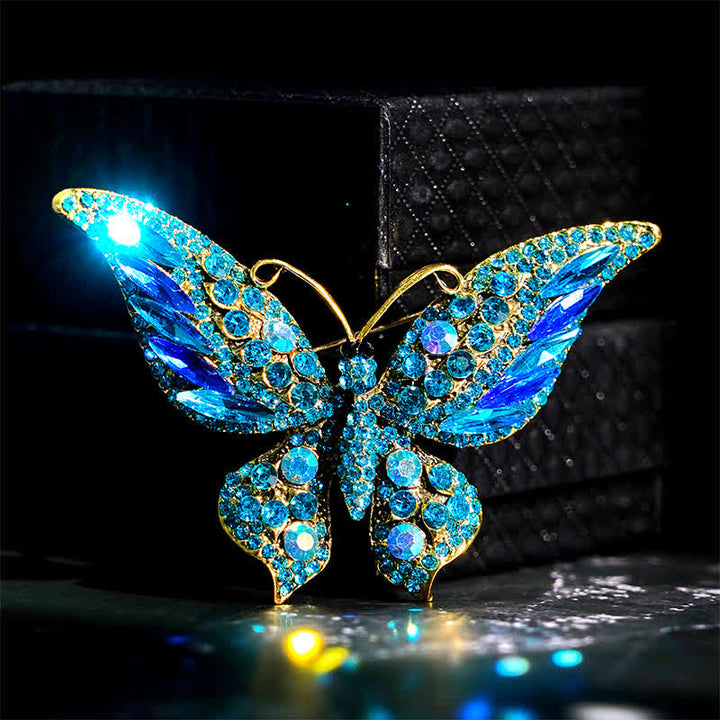Women's Vintage Butterfly Crystal Brooch - Skyblue - image 7