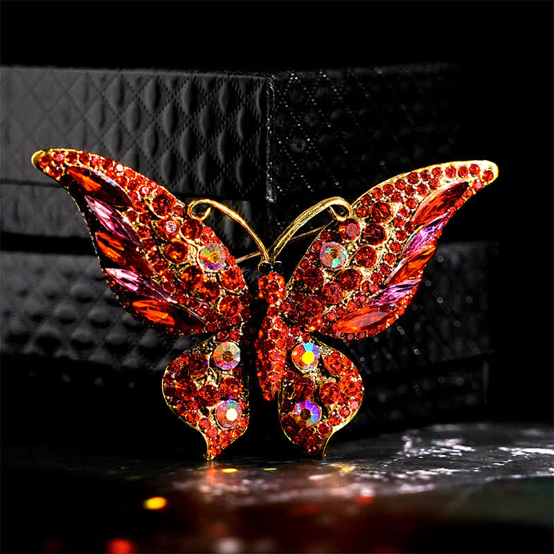 Women's Vintage Butterfly Crystal Brooch - Red - image 3