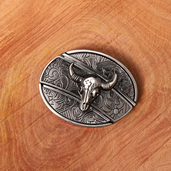 Men's DIY Longhorn Bull Hidden Folding Knife Leather Belt - image 2
