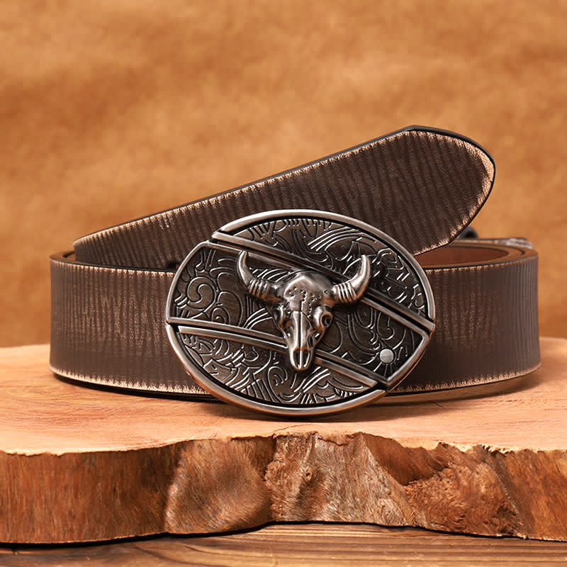 Men's DIY Longhorn Bull Hidden Folding Knife Leather Belt - Longhorn Bull - Brown Distressed Belt - 42 - image 12