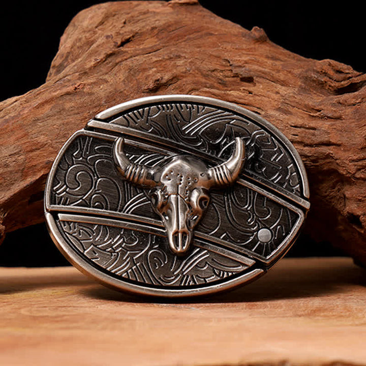 Men's DIY Longhorn Bull Hidden Folding Knife Leather Belt - Longhorn Bull - Without Belt - Not Included Belt - image 0