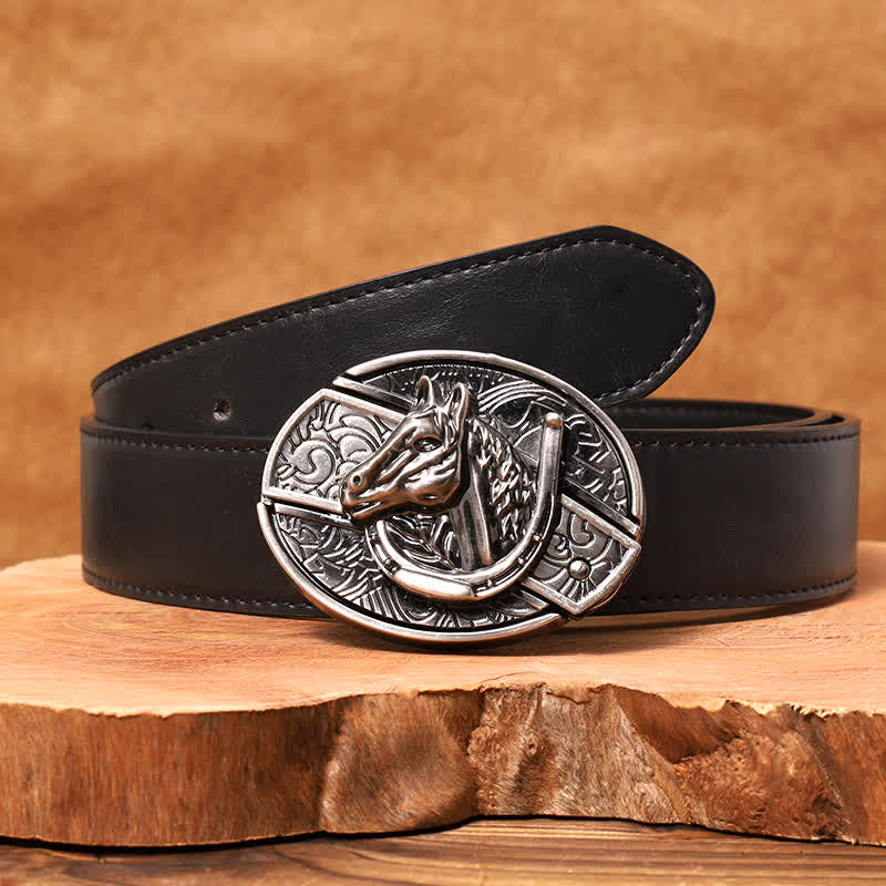 Men's DIY Horse Head Hidden Folding Knife Leather Belt - Horse Head - Black PU Belt - 42 - image 6