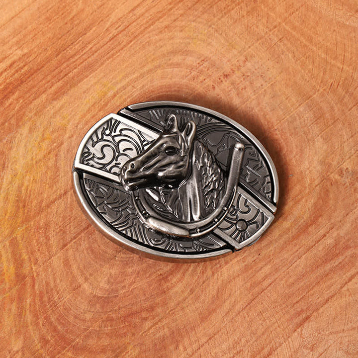 Men's DIY Horse Head Hidden Folding Knife Leather Belt - image 4