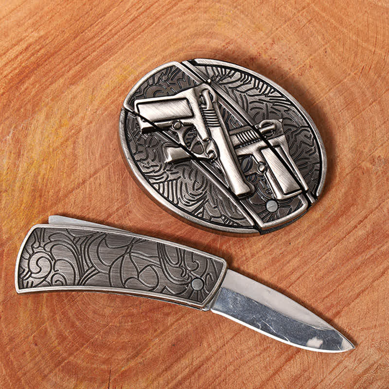 Men's DIY Dual Gun Hidden Folding Knife Leather Belt - image 1