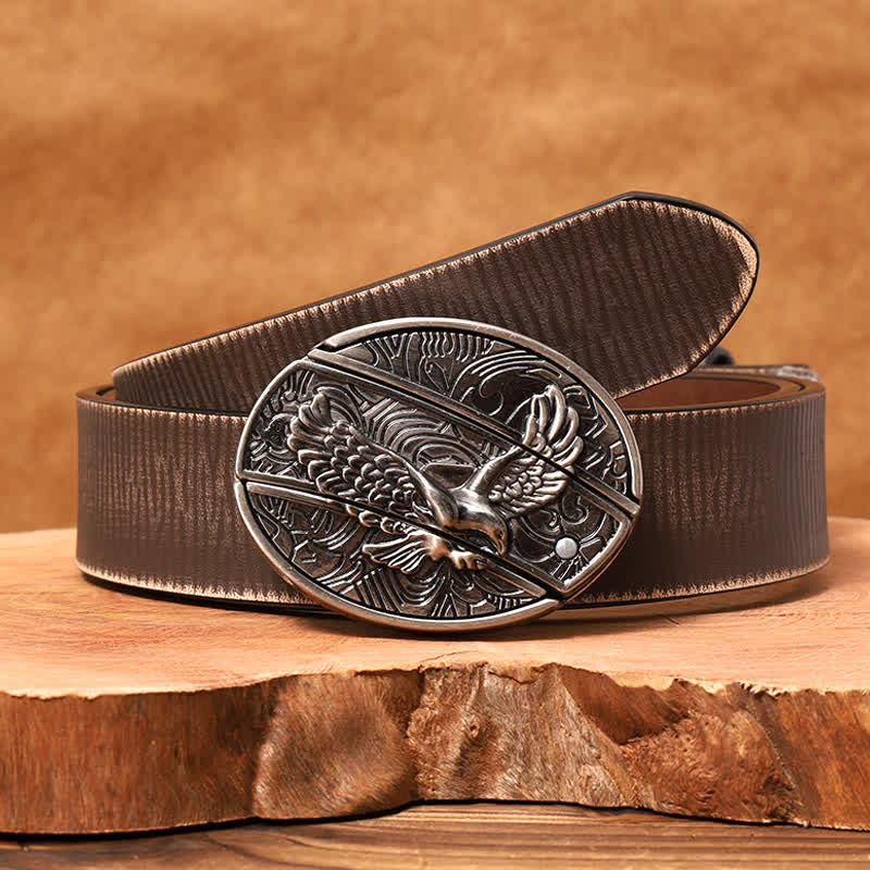 Men's DIY Soaring Eagle Hidden Folding Knife Leather Belt - Soaring Eagle - Brown Distressed Belt - 42 - image 10