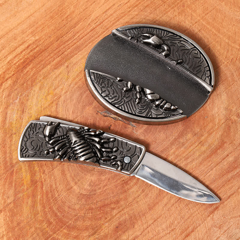 Men's DIY Scorpion Hidden Folding Knife Leather Belt - image 1