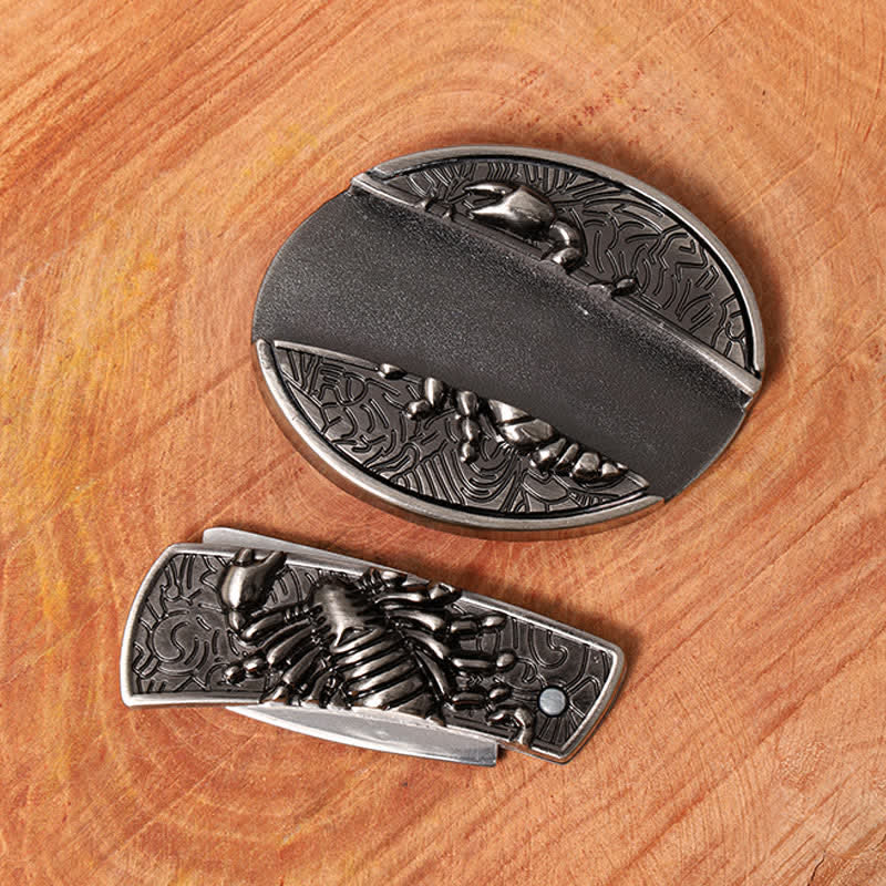 Men's DIY Scorpion Hidden Folding Knife Leather Belt - image 3