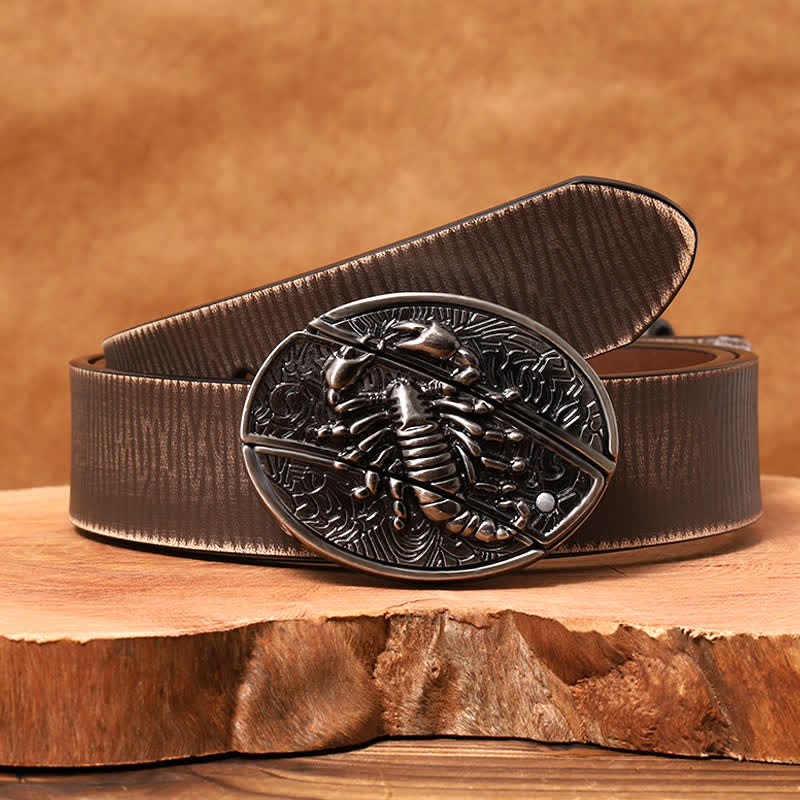 Men's DIY Scorpion Hidden Folding Knife Leather Belt - Scorpion - Brown Distressed Belt - 42 - image 9
