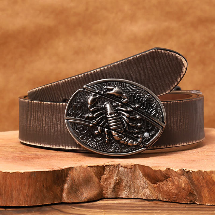 Men's DIY Scorpion Hidden Folding Knife Leather Belt - Scorpion - Brown Distressed Belt - 42 - image 9