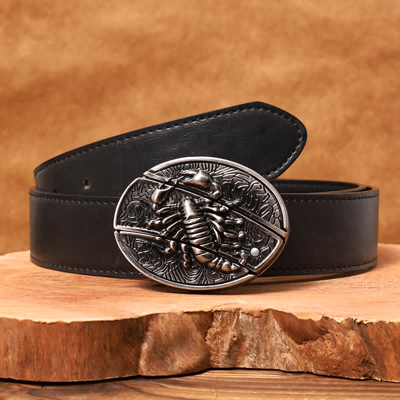 Men's DIY Scorpion Hidden Folding Knife Leather Belt - Scorpion - Black PU Belt - 42 - image 4