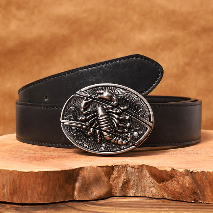 Men's DIY Scorpion Hidden Folding Knife Leather Belt - Scorpion - Black PU Belt - 42 - image 4