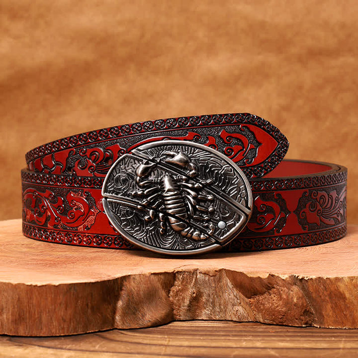 Men's DIY Scorpion Hidden Folding Knife Leather Belt - Scorpion - Brown Carved Belt - 42 - image 6