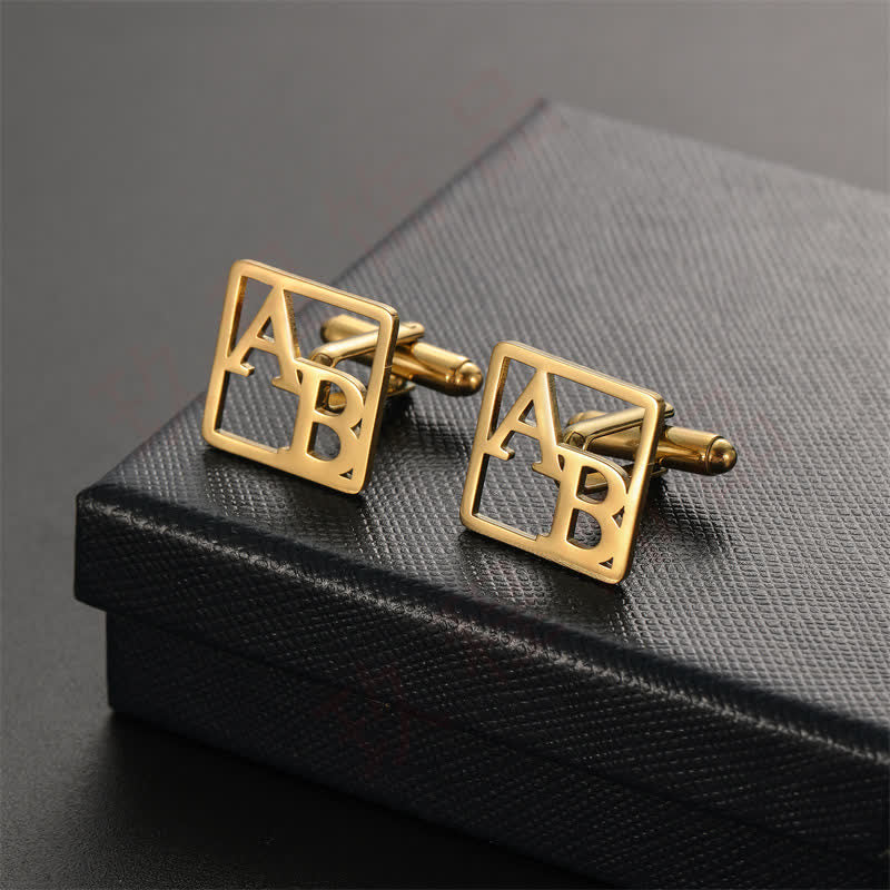 1 Pair Square Custom Letter Hollow Suit Cufflinks - Gold - image 1