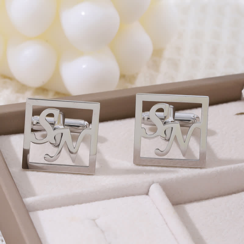 1 Pair Square Custom Letter Hollow Suit Cufflinks - Silver - image 3