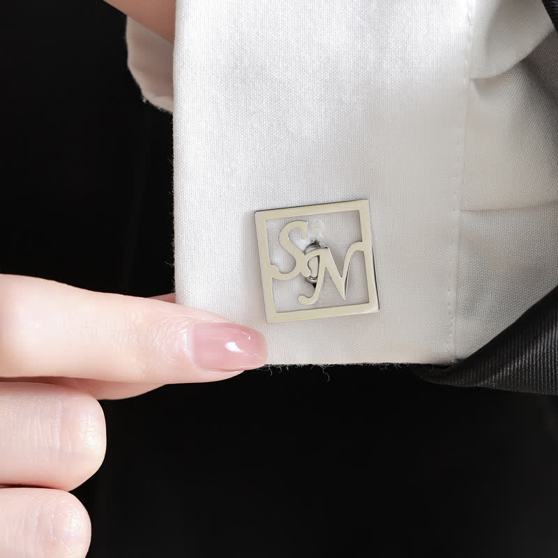 1 Pair Square Custom Letter Hollow Suit Cufflinks - image 4