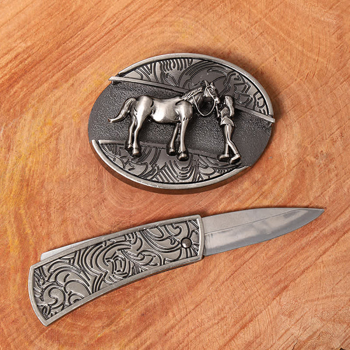 Men's DIY Cowgirl Hidden Folding Knife Leather Belt - image 1